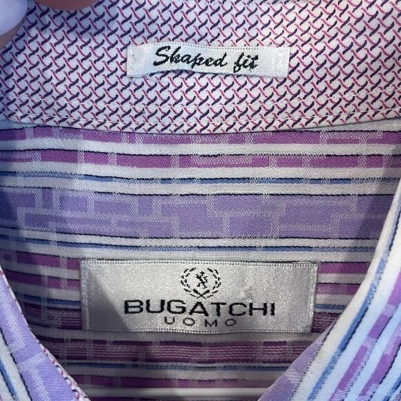 Bugatchi Uomo Mens Purple Pastel Long Sleeve Button-Down Shirt Shaped Fit Large - Picture 6 of 10